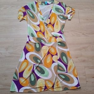 Geometric print faux wrap dress